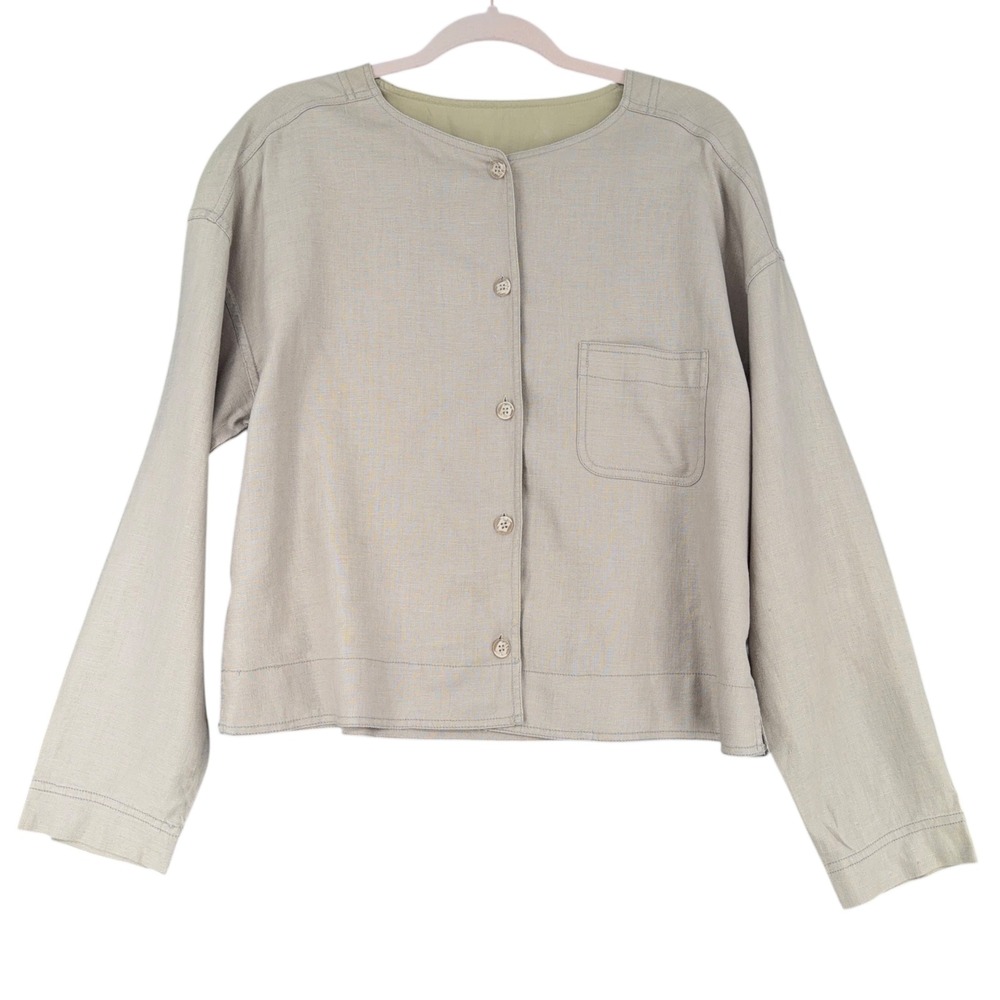 debra deRoo Linen Button Front Long Sleeve Casual Top Women‎ M